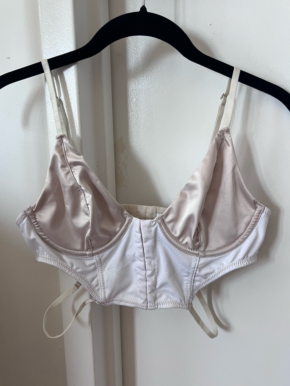 White Satin & Mesh Underwire Bralette
